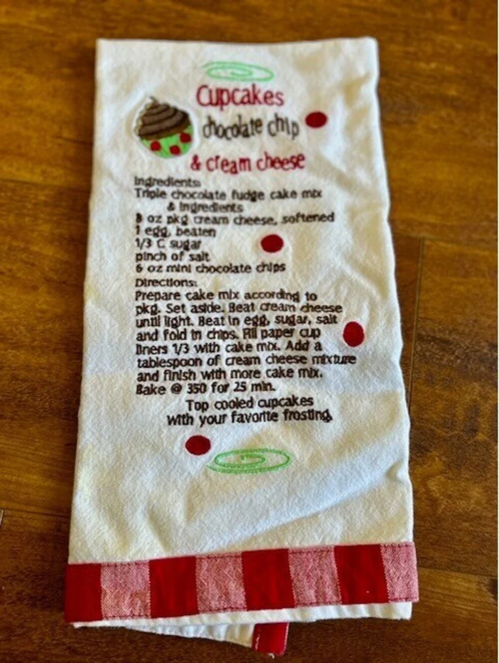 Embroidered Cupcakes Chocolate Chip & Cream Cheese Kitchen Towel